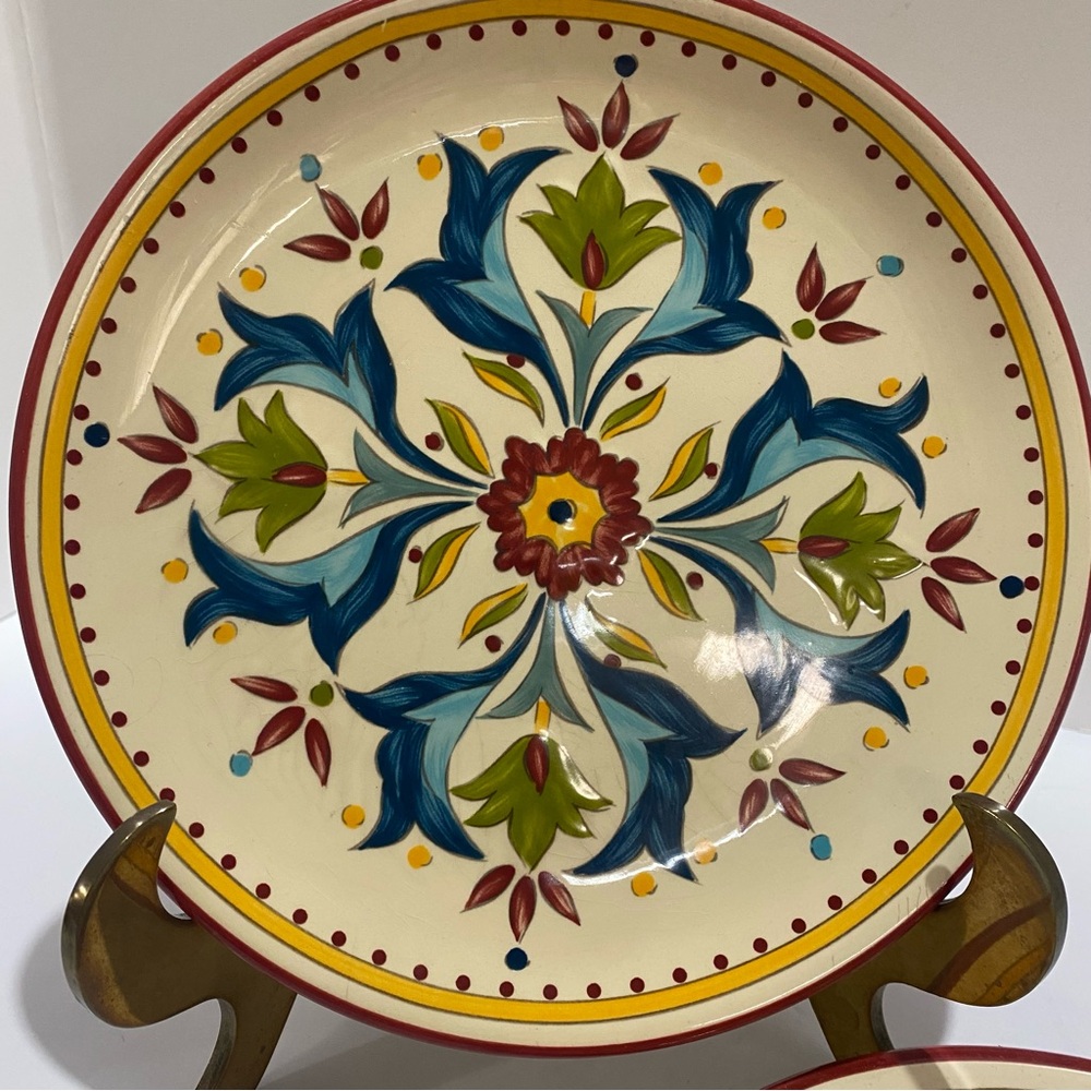 Bobby Flay Seville Red 8" Salad Plates Set of 2 Hand Painted Mediterranean - Picture 2 of 7